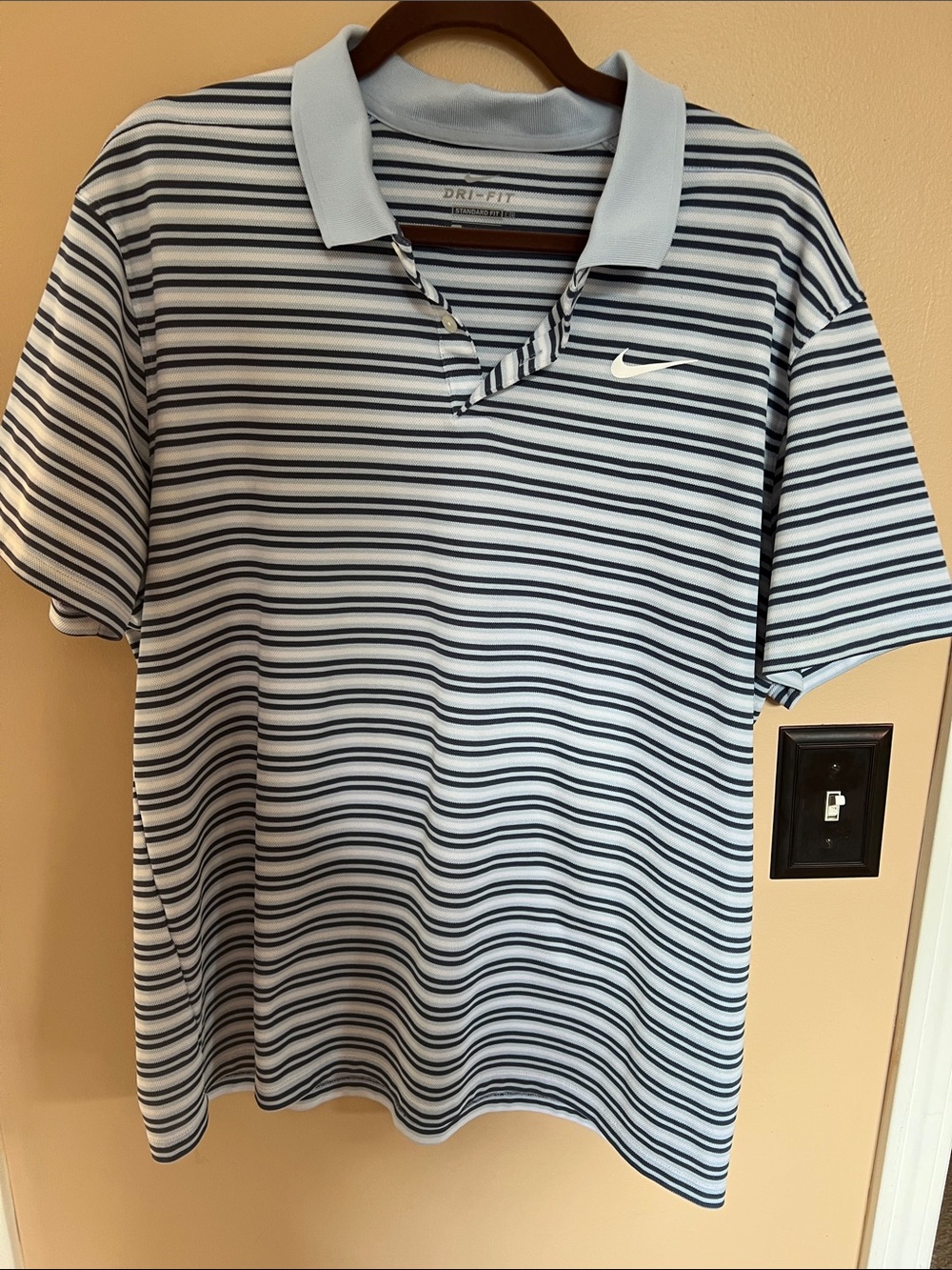 Nike Striped Dri-FIT Polo - Light Blue & Navy